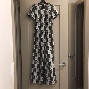 DVF black and white lace short-sleeve jumpsuit